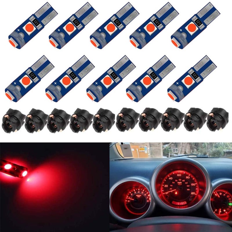 BlyilyB بلايلي بي 10-pack لمبة LED حمراء T5 2721 37 74 ويدج PC74 توست سوكيتس بديل لاضاءة لوحة العدادات ومجموعة مصابيح LED - Image 1